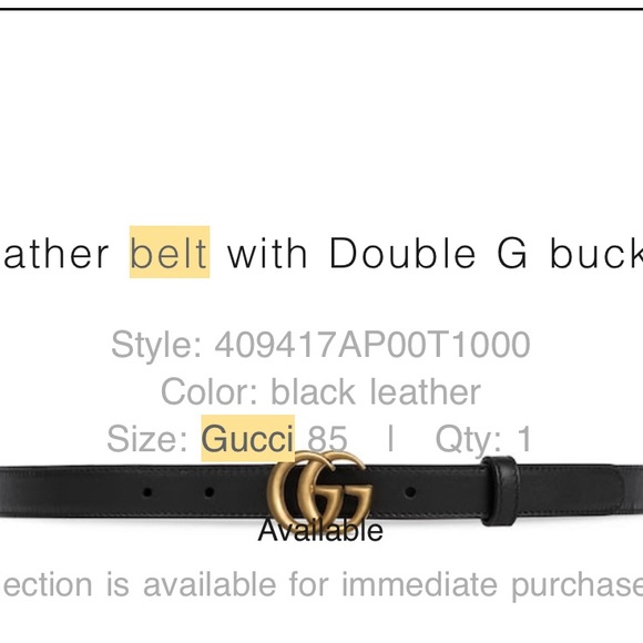 Womens size 85 Gucci Black Leather Belt with Gold GG Buckle - Barely worn main image 3